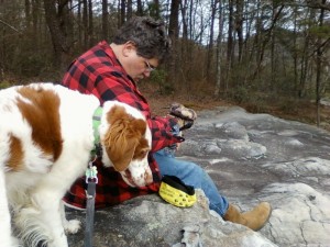 Rocky waits patiently for his water break.